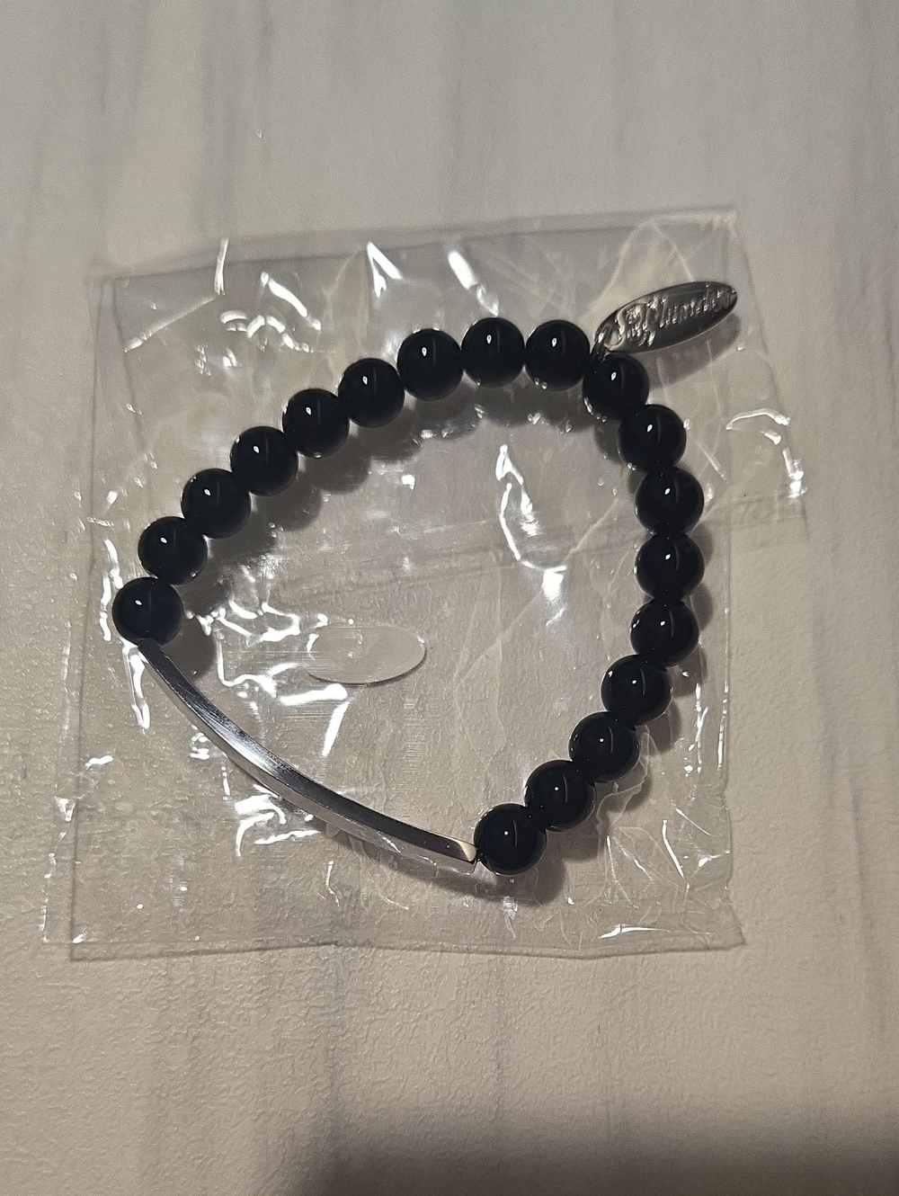 Plunder Black Beaded Bracelet with Silver Accent